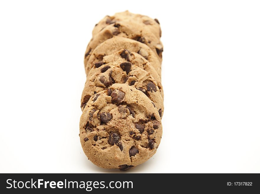 Cookies with chocolate onto white background