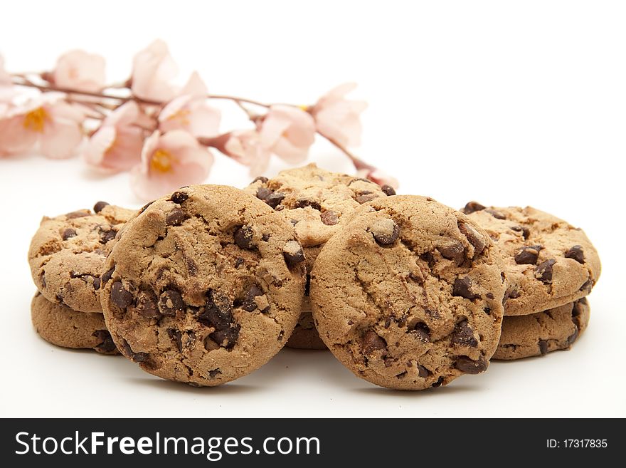 Cookies with chocolate onto white background. Cookies with chocolate onto white background