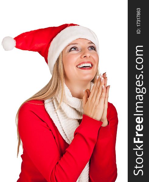 Woman In Santa Hat With Presents