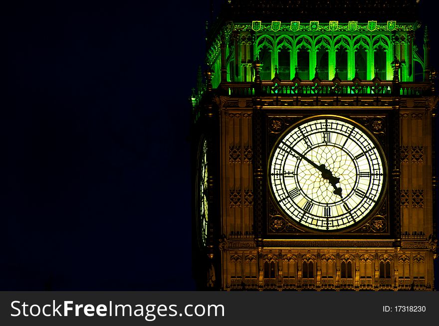 The clock tower of Big Ben at the Houses of Parliament London. The clock tower of Big Ben at the Houses of Parliament London
