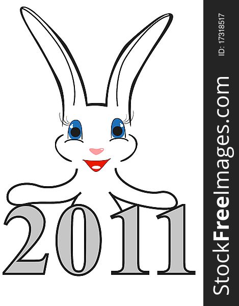 Funny rabbit with New Year date, cute bunny illustration. Funny rabbit with New Year date, cute bunny illustration