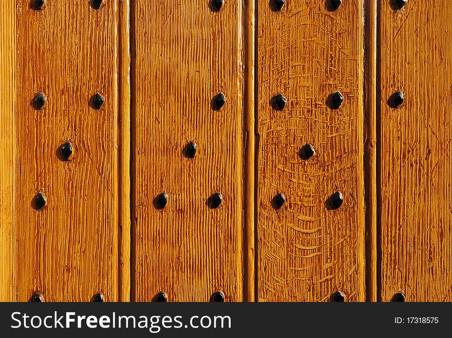 Durable castle wooden gate close-up