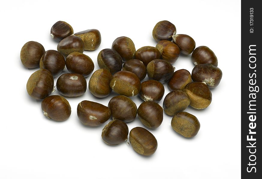 Lot of Chestnuts on white background