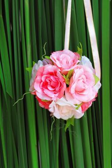 Pink Rose Bouquet On Green Background Stock Photos Pink Rose Bouquet On Green Background Stock Photos