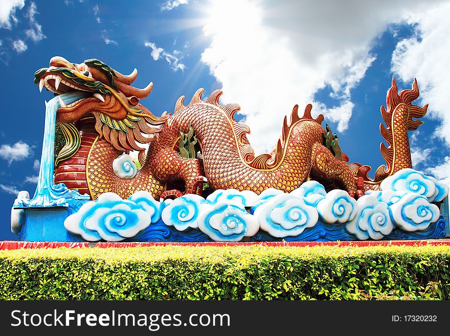 Golden Dragon And Blue Sky