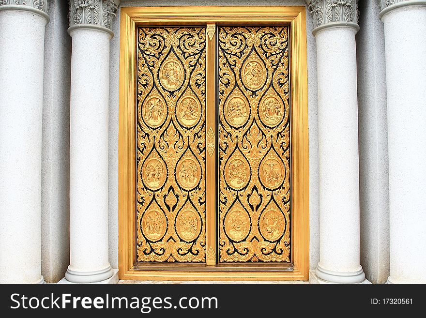 Vintage door and classic column in church