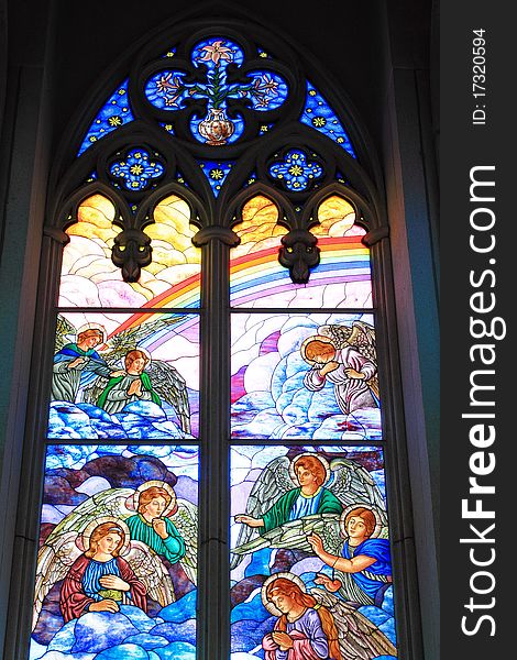 Colorful glass window in a church