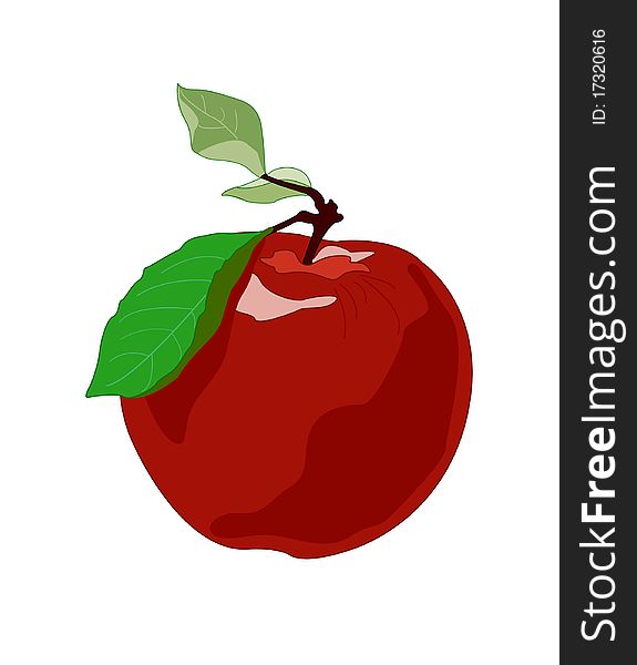 Red Apple With Green Leaf