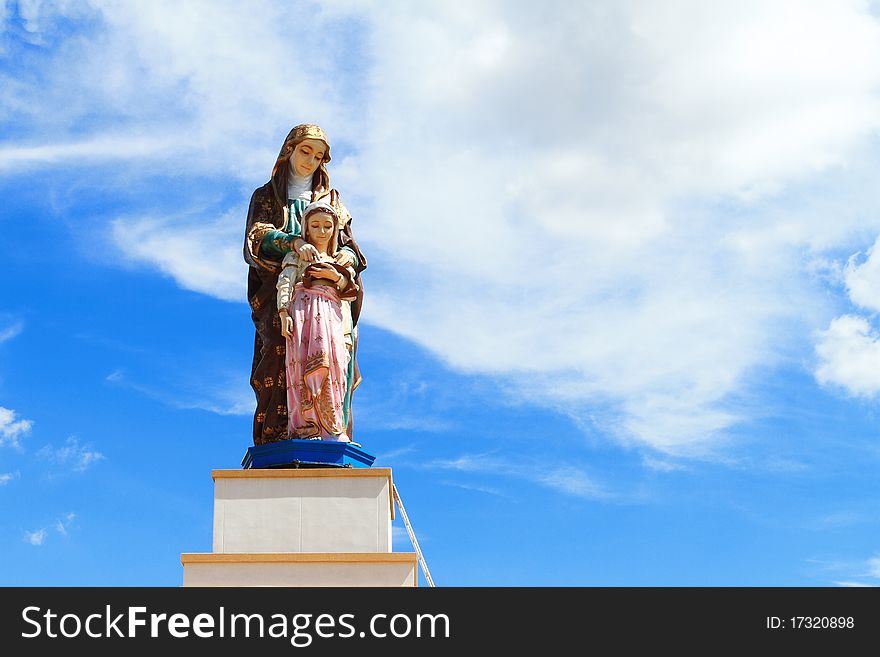 Maria Statue and blue sky in Thailand