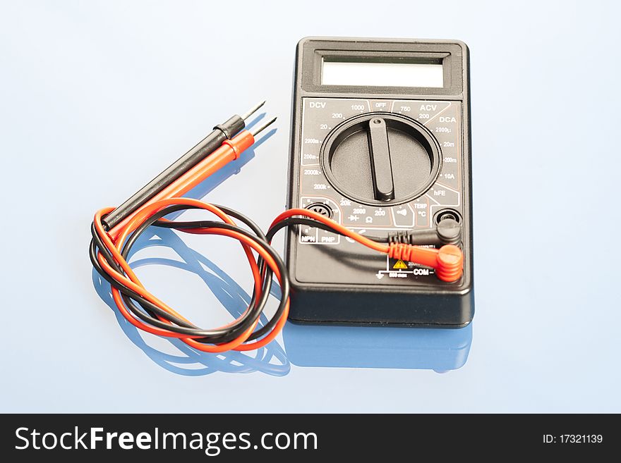 Electronic components on a blue background.