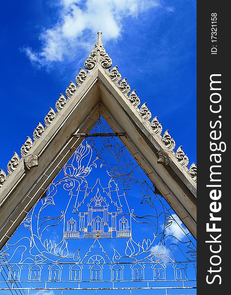 Thai Style Gate In Temple And Blue Sky