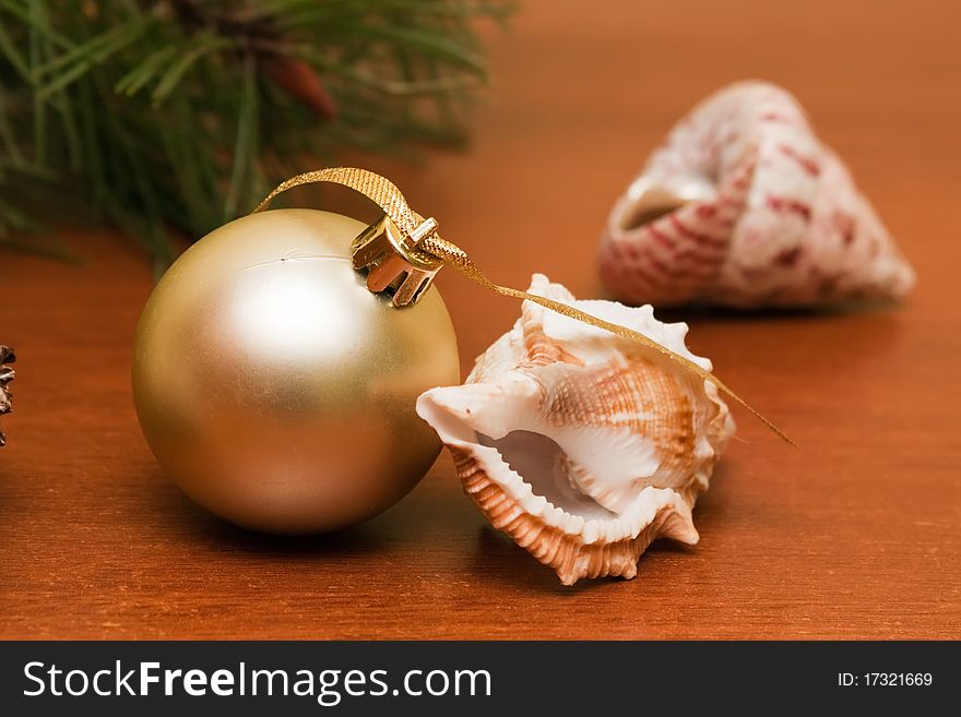 Christmas decorations and toy with sea shells