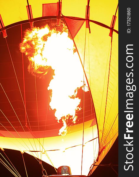 Close up the hot air balloon with fire