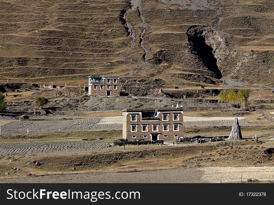 Tibetan village near mountains,western sichuan of china