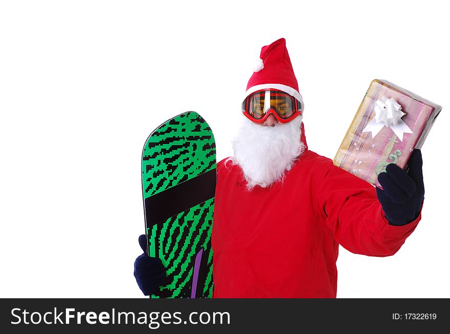 Snowboarder,dress as Santa Claus