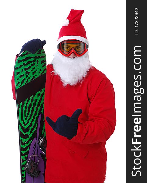 Snowboarder,dress as Santa Claus