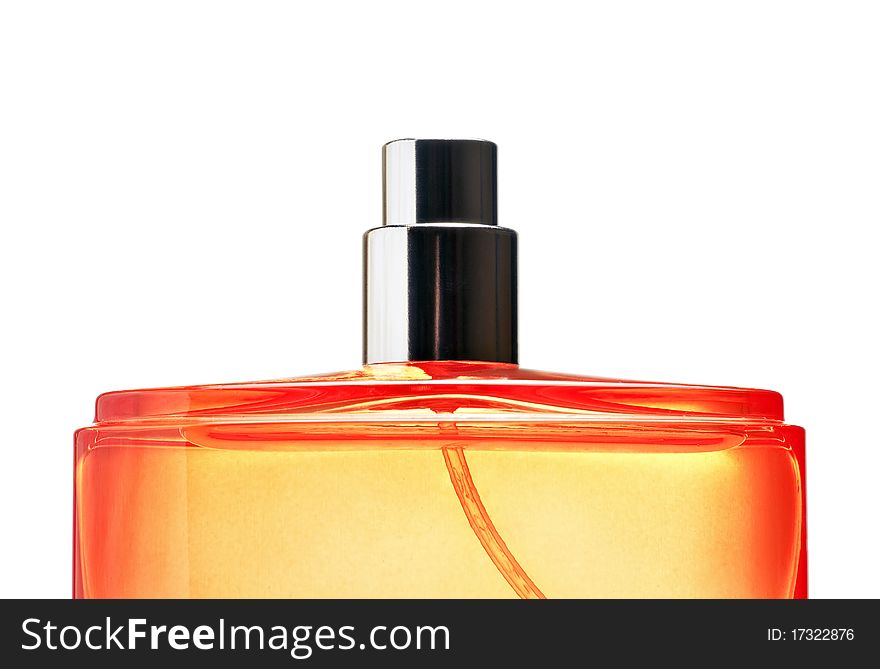 Bright bottle of perfume isolated on a white background