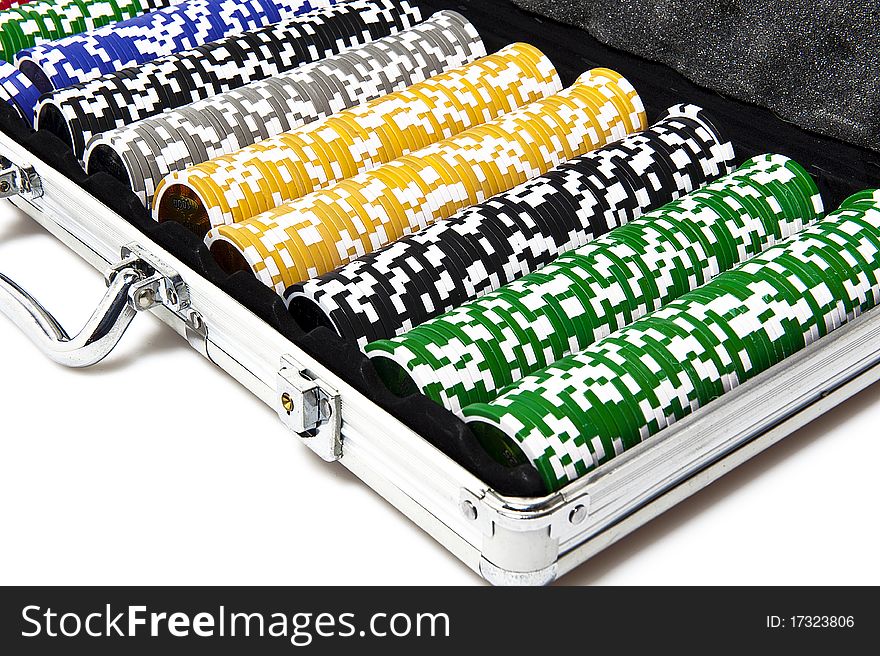 Metal briefcase with fisches for the game. Metal briefcase with fisches for the game