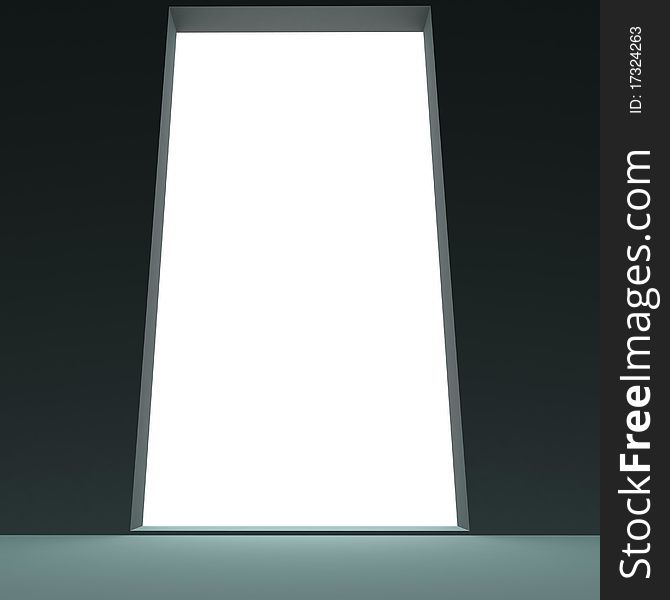 Brightly lit exit from a room outside. 3d computer modeling