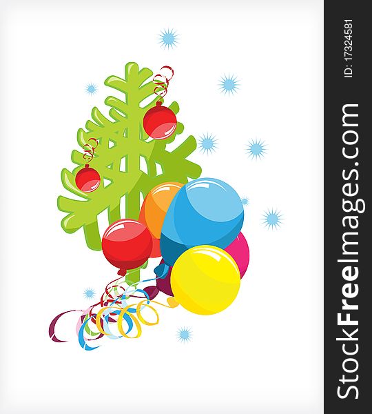 Christmas Tree and colorful balloons. Christmas Tree and colorful balloons