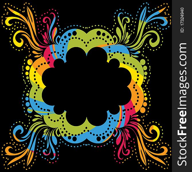 Colorful ornamental frame on black background