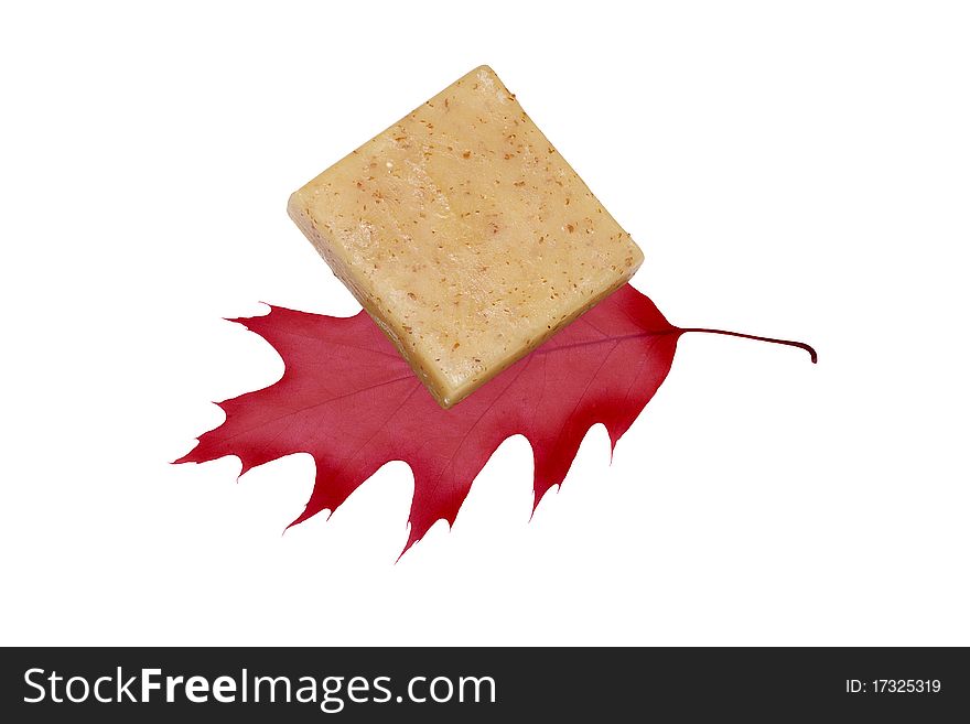 Soap with a red leaf isolate on a white