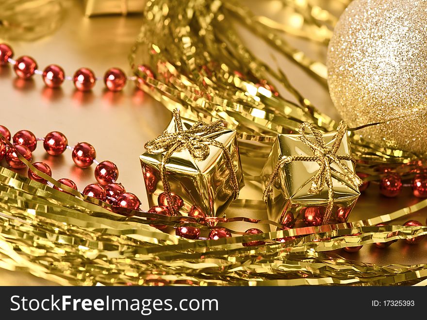 Christmas  theme with golden  gift boxes. Christmas  theme with golden  gift boxes