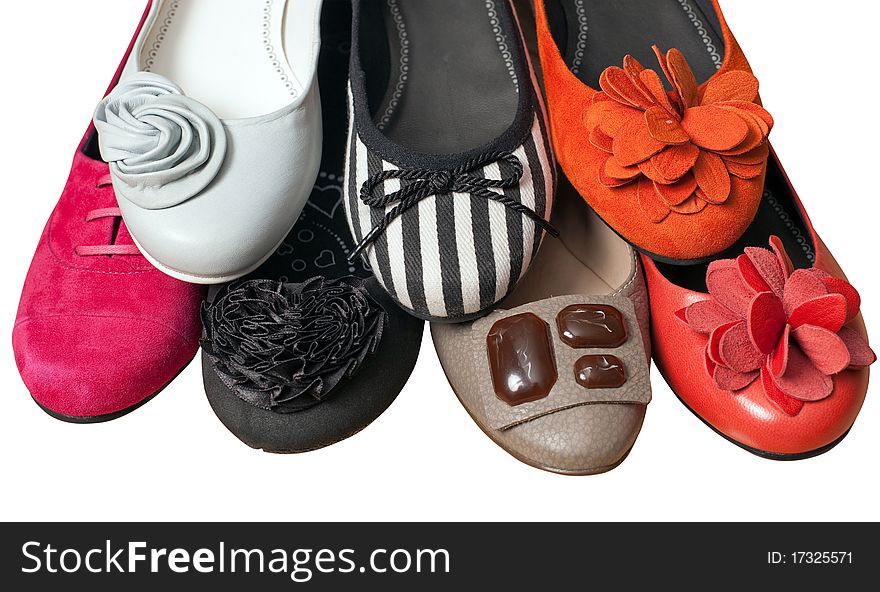 Different colors female shoe isolated