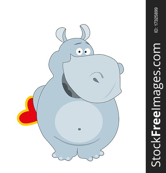 Blue hippopotamus keeps red heart