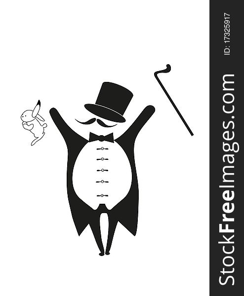 Magician with rabbit and walking stick