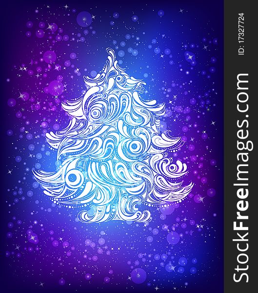 Blue background with white christmas tree - stylized. Blue background with white christmas tree - stylized