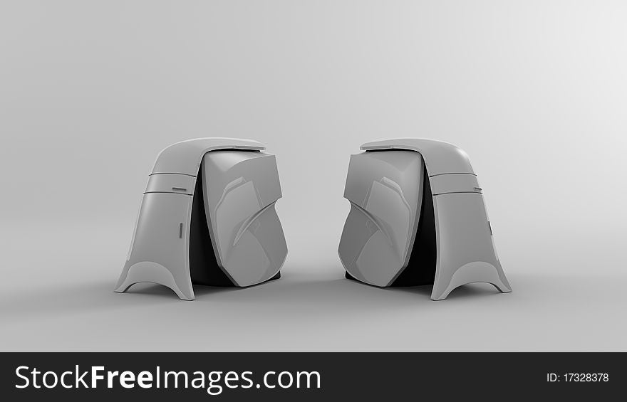 Two Work station computers sitting on a white background side by side. Two Work station computers sitting on a white background side by side