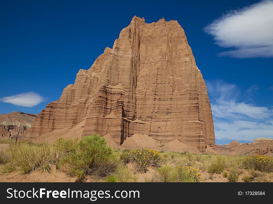 View of the red rock formations in Capitol Reef National Park with blue sky�s and clouds