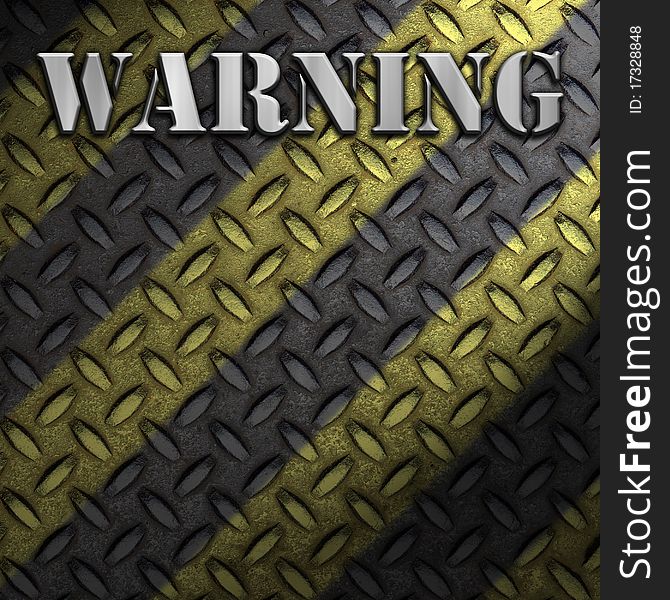 Grunge construction background with a  diamond metal plate and a brushed aluminum with the letters warning above. Grunge construction background with a  diamond metal plate and a brushed aluminum with the letters warning above.