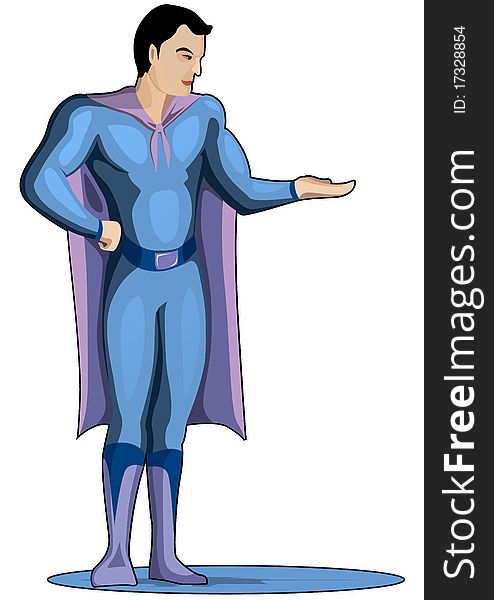 Strong Super Hero with giving hand. Vector illustration.