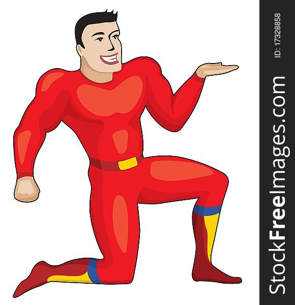 Red Super Hero With Giving Hand