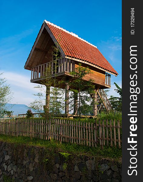 A traditional small house above the mountain, located in west java, indonesia