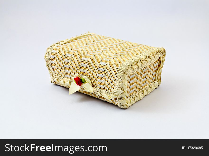 Box bamboo handmade have red-rose and ribbon. Box bamboo handmade have red-rose and ribbon