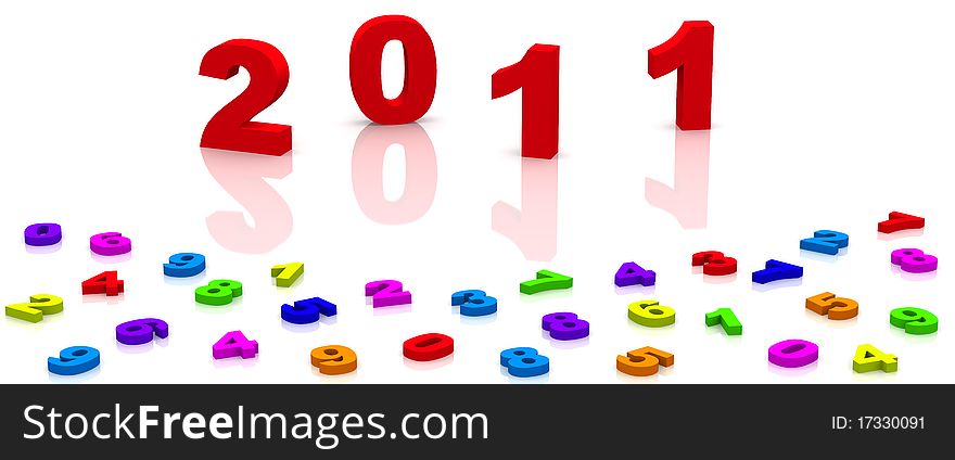 Illustration of 2011 on white background, with colorful numbers in the front. Illustration of 2011 on white background, with colorful numbers in the front
