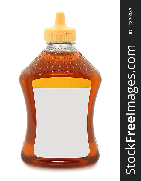 Isolated Honey Bottle On White Background With Copy Space
