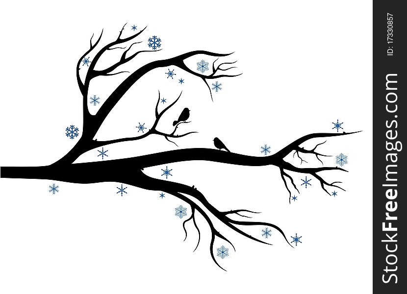 Branch of tree with birds on it. Winter composition for Your design