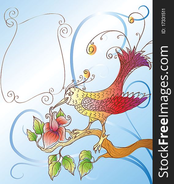 Background with decorative fantasy flowers and bird. Background with decorative fantasy flowers and bird