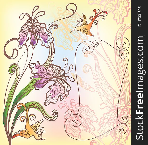 Background with decorative fantasy flowers and bird. Background with decorative fantasy flowers and bird