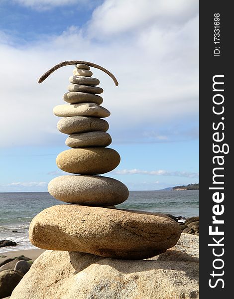 Balanced Stones On Beautiful Beach