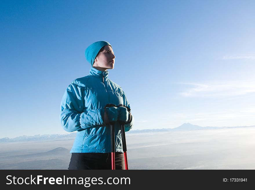 Woman hiking in the mountain