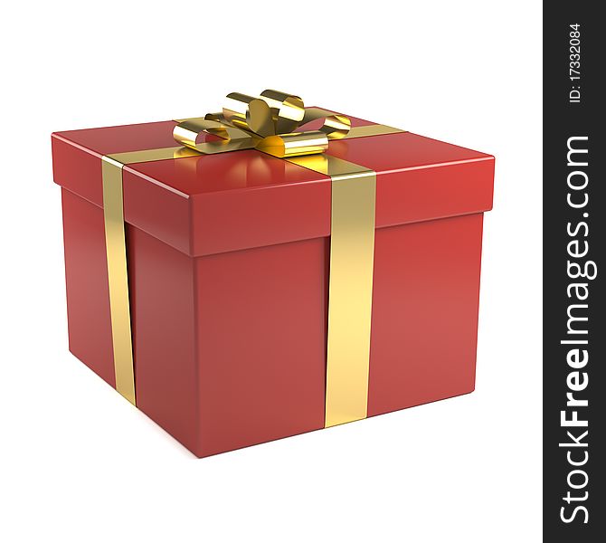 Red gift box with golden ribbon