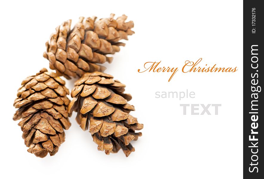 Three Christmas cones isolated on white background with copy space for text