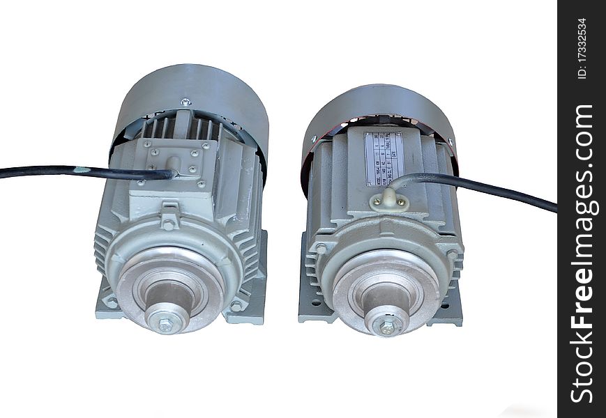 A pair of electric motor on white background