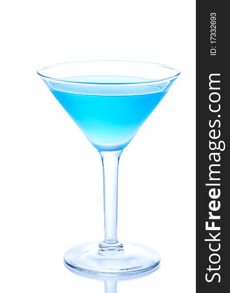 Blue Hawaiian Cocktails with cold vodka, light rum, gin, tequila, blue curacao, lime juice in martini glass isolated on a white background. Blue Hawaiian Cocktails with cold vodka, light rum, gin, tequila, blue curacao, lime juice in martini glass isolated on a white background