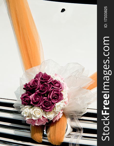 Flower Bouquet On Wedding Car